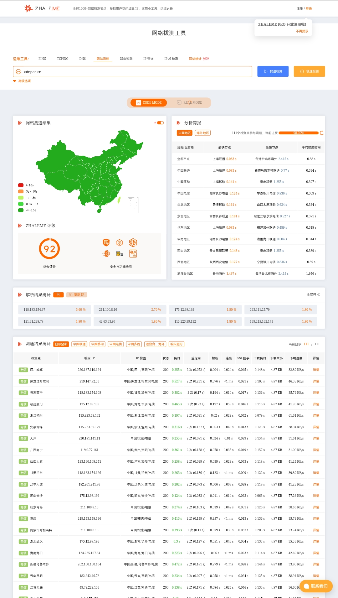 ESA国内站测速展示（Zhale.me）